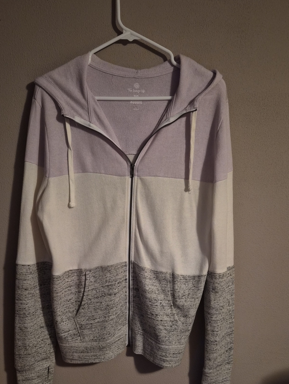 SO Colorblock Zip Hoodie in Lavender, White & Heather Gray
